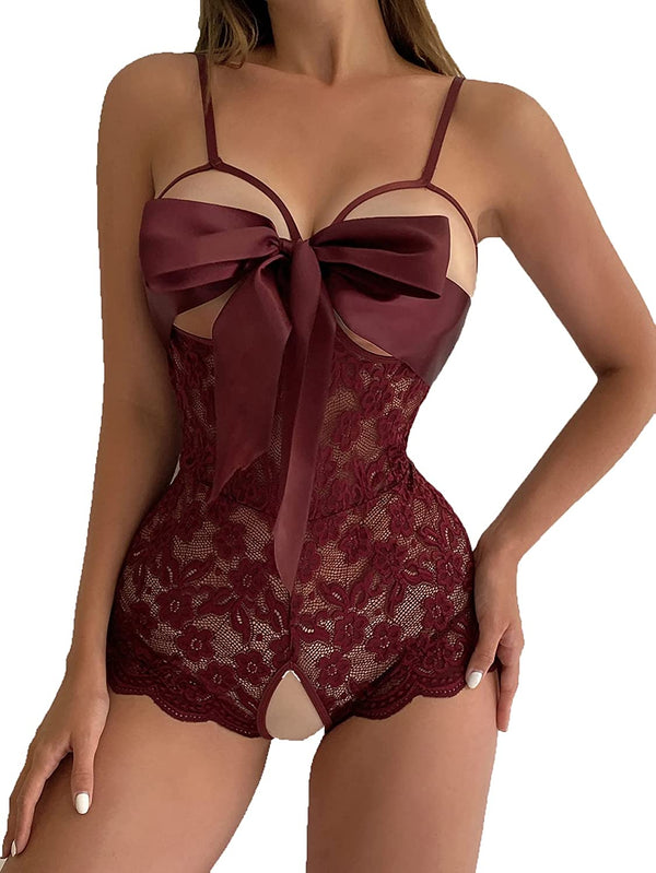  Womens Self Knot Front Teddy Lingerie One Piece